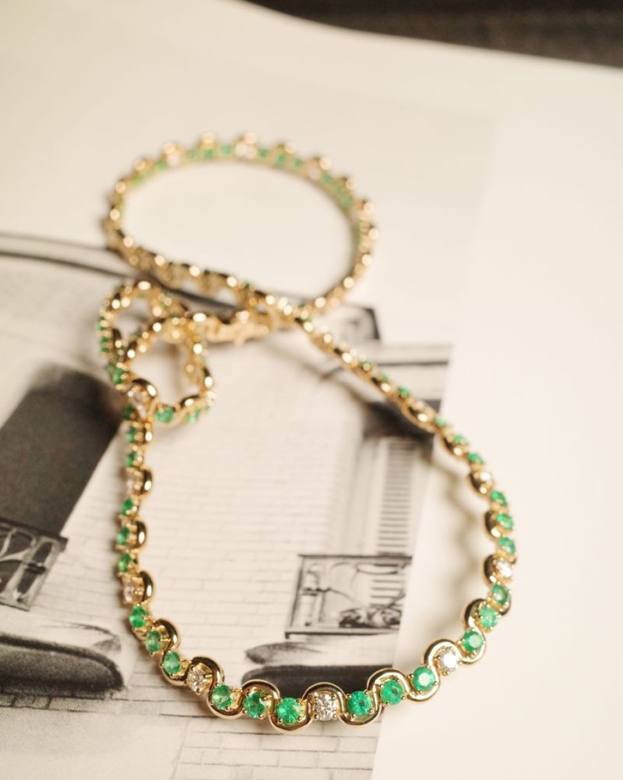 Jewellery State Property | Edessa Emerald Tennis Necklace 18K Yellow Gold