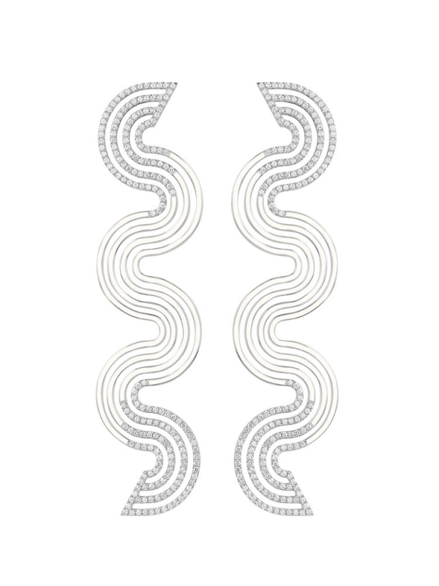 Jewellery State Property | Aldrin Bone White Earrings 18K White Gold With White Enamel