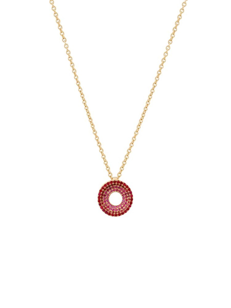 Jewellery State Property | Drew Full Pave Pink Ombre Pendant 18K Yellow Gold