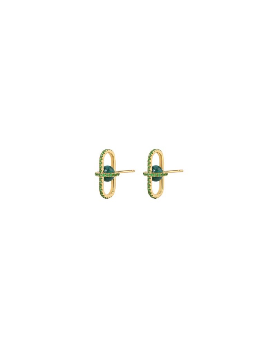 Jewellery State Property | Allegory Pave Green Stud Earrings 18K Yellow Gold