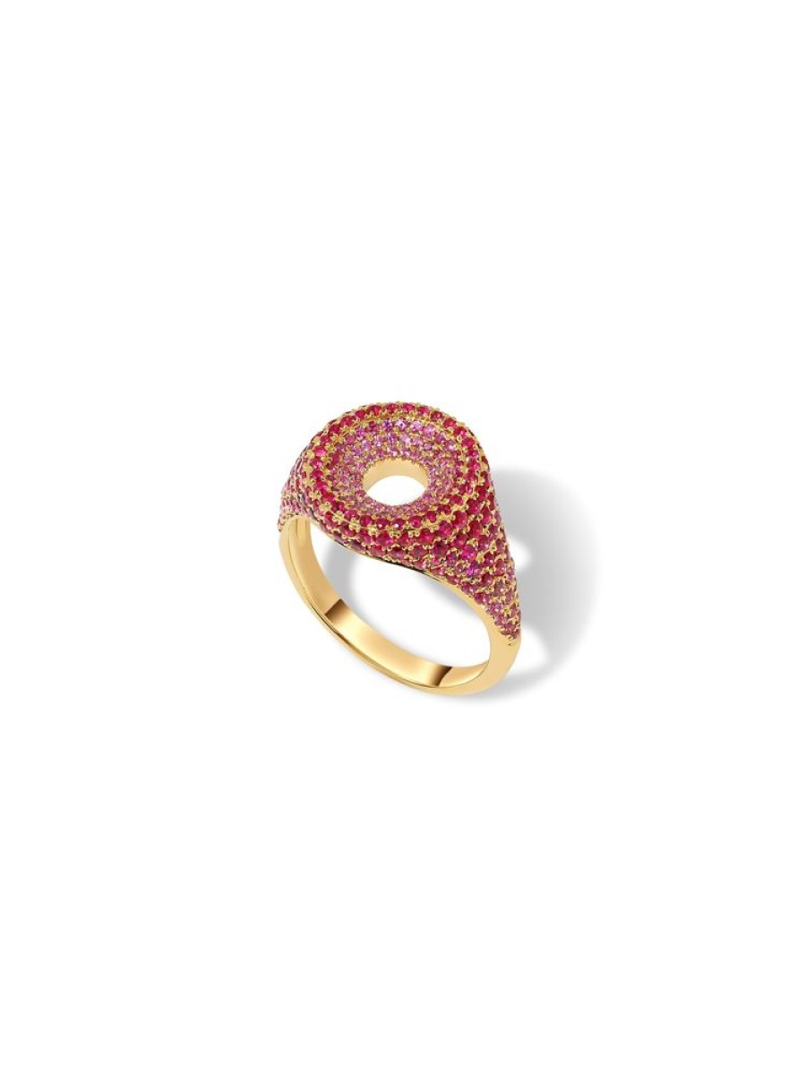 Jewellery State Property | Drew Pave Drape Pink Ombre Signet Ring 18K Yellow Gold