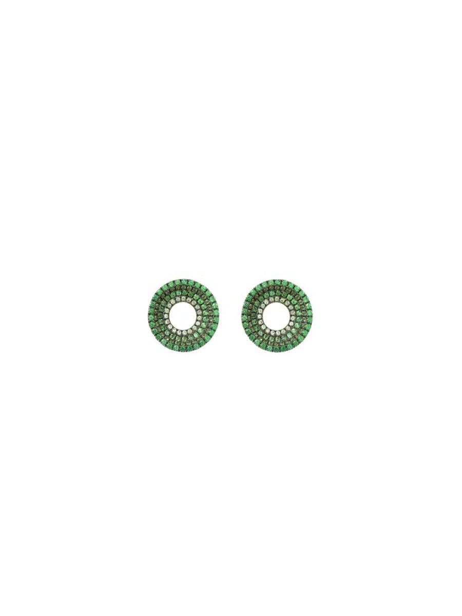 Jewellery State Property | Drew Full Pave Green Ombre Earrings 18K Yellow Gold