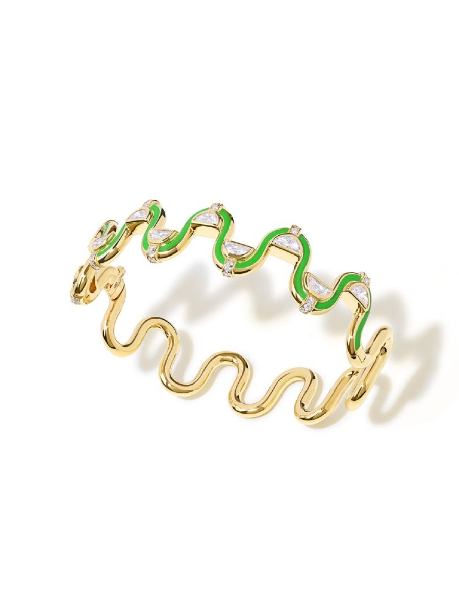 Jewellery State Property | Edessa Epaulette Diamond Gots Green Bangle 18K Yellow Gold